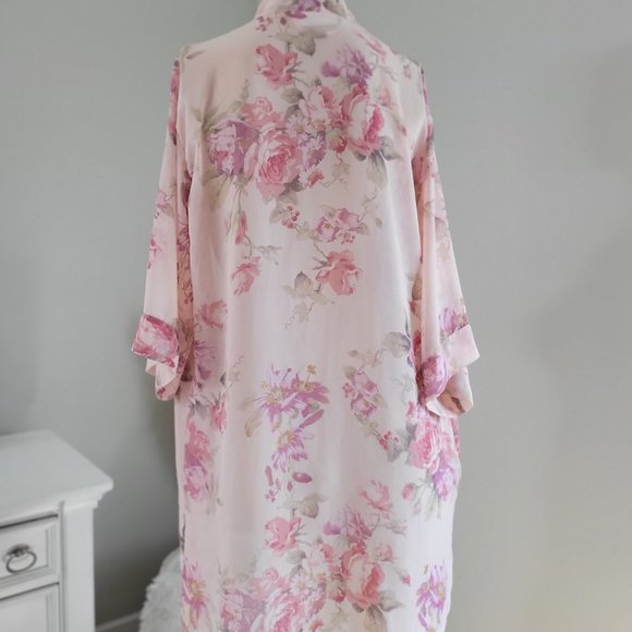 Floral vintage silky open kimono pastel festival - Picture 4 of 9